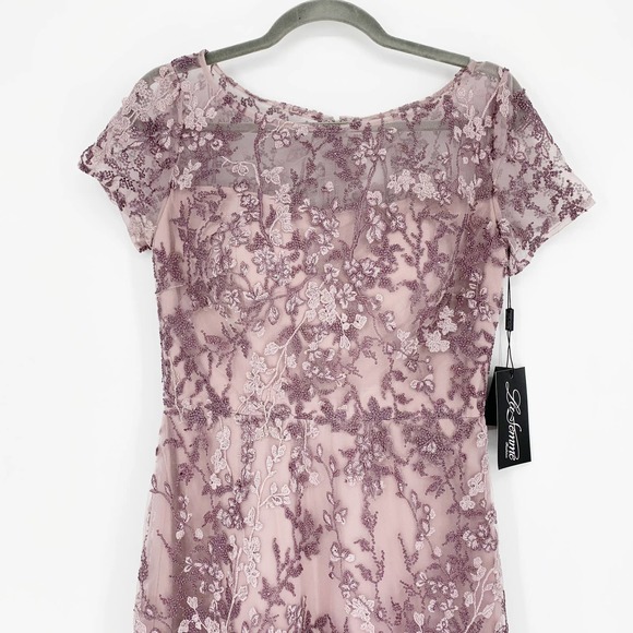 La Femme | Dusty Lilac Lace Column Beaded Gown, Sz 6 - Picture 3 of 12